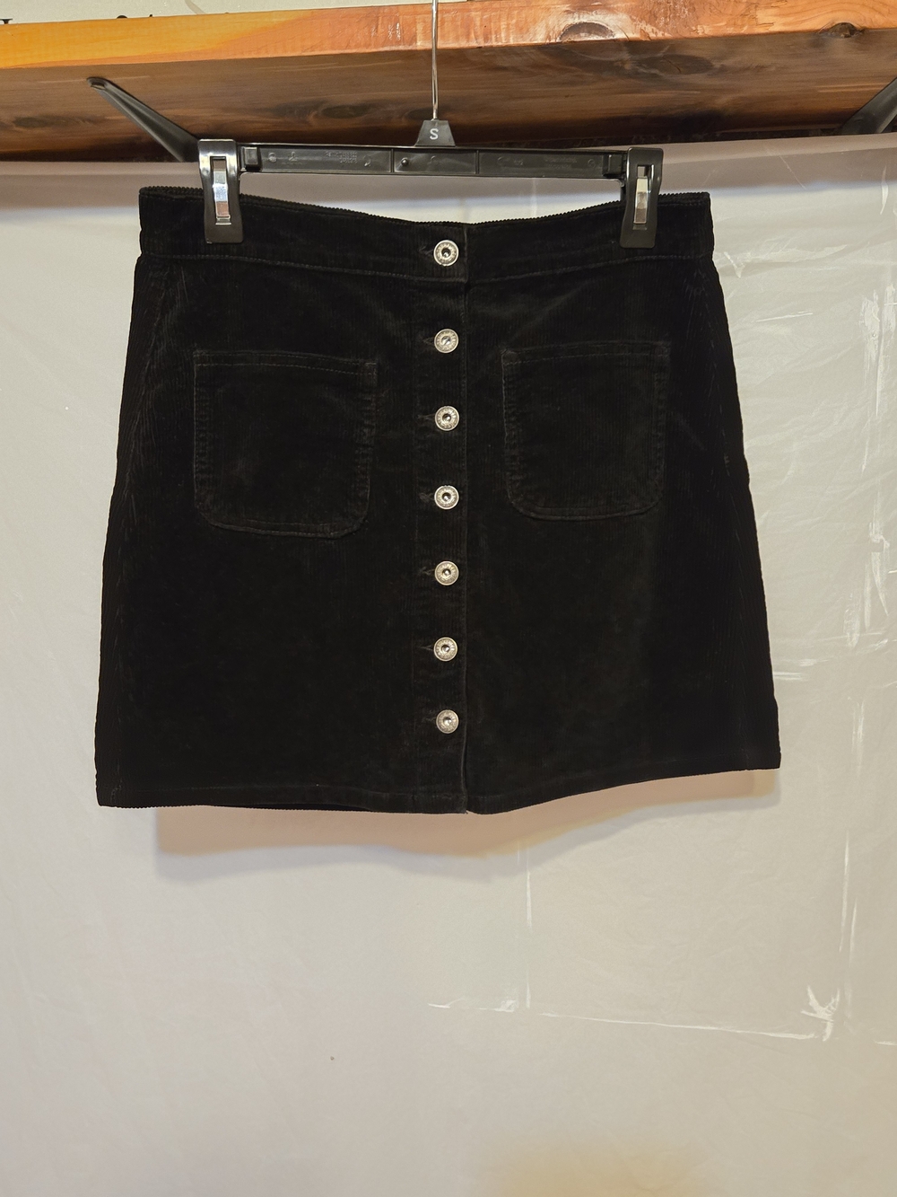 Sneak Peek Black Corduroy Button-Front Mini Skirt
